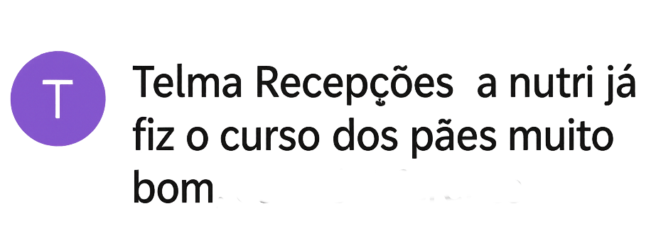 Depoimento da aluna Telma sobre os pães do curso